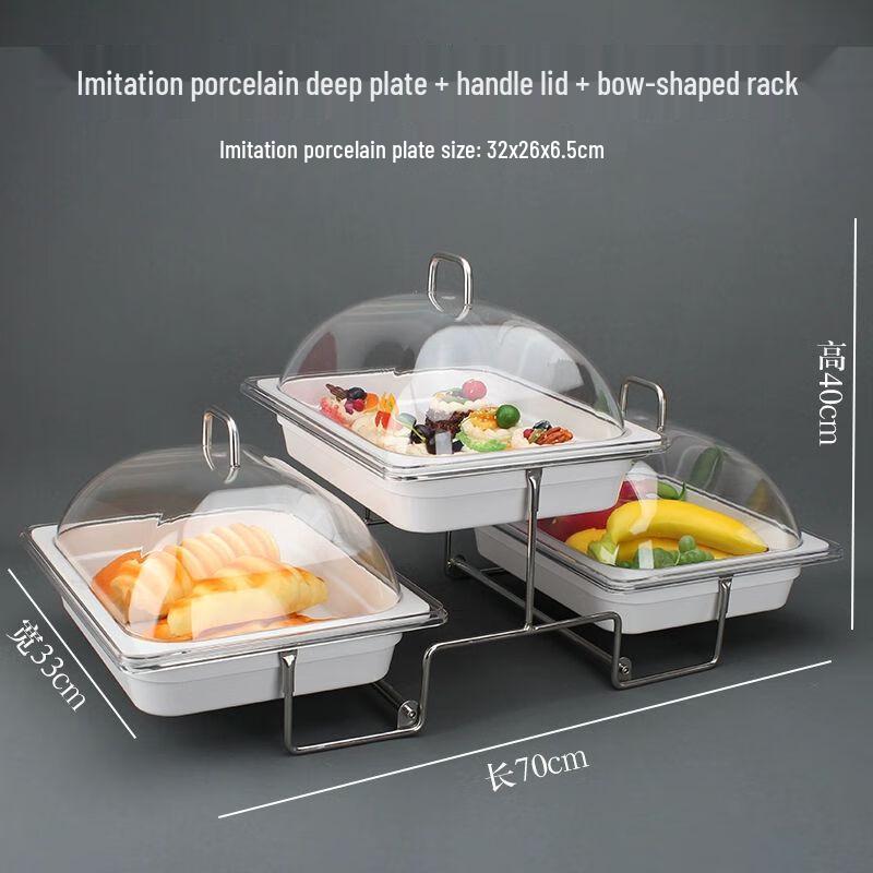 Double-Layer Melamine Serving Tray with Clear Flip Cover