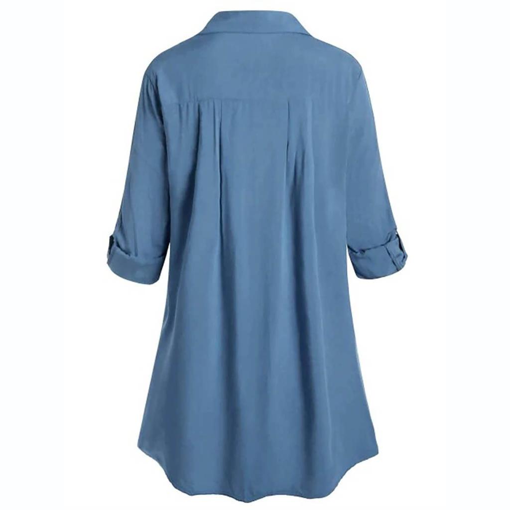 Women's Fashion Loose Casual Plus Size Lace V-Neck Button Down Long Sleeve Shirt