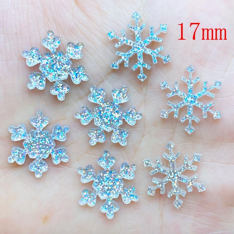 

20Pcs New Cute 17mm Resin Mini Shining Snowflakes Flat Back Cabochons Scrapbooking DIY Jewelry Craft Decoration Accessories Q57