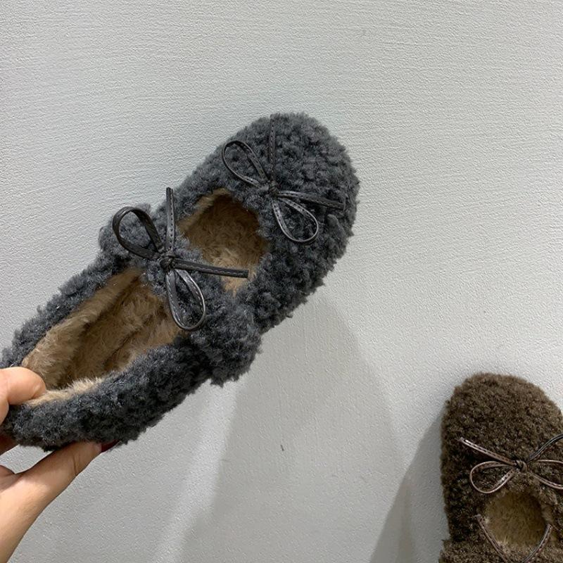 

Французский бант женская обувь вечерняя обувь на плоской подошве осень и зима с юбкой пушистая обувь женская одежда бархатные серые одинарные туфли женские 40 серый