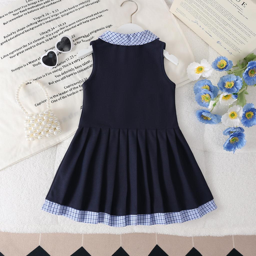 Girls' Dress Summer Dress Korean Princess Dress College Style Dress Children's Polo Collar Vest Dress