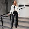 ziai Short Faux Leather Jacket Women Lapel Slanted Zipper Loose Waterproof Trench Coat Fashion PU Coat Streetwear ZP-23812