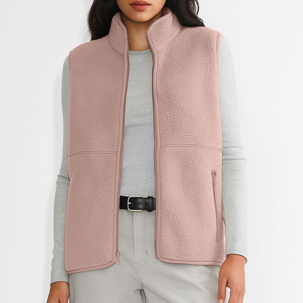 Motevarm ermeløs vest for kvinner glidelås fleecejakke