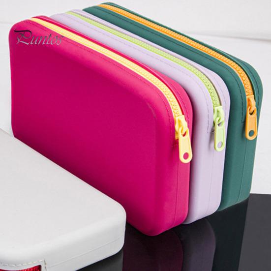 Detachable Wrist Strap Cosmetic Pouch Bag Zipper Closure Portable Silicone Makeup Storage Stain-resistant Case with for Home Travel Stain-proof