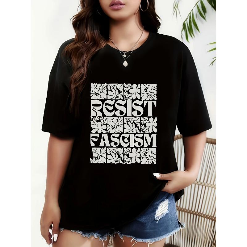 

Women s T-shirt, Anti-oppression Graphic Print, Black Short-sleeve Crewneck Printed T-shirt - Machine Washable, Casual Style, Comfortable Fit, S чёрный