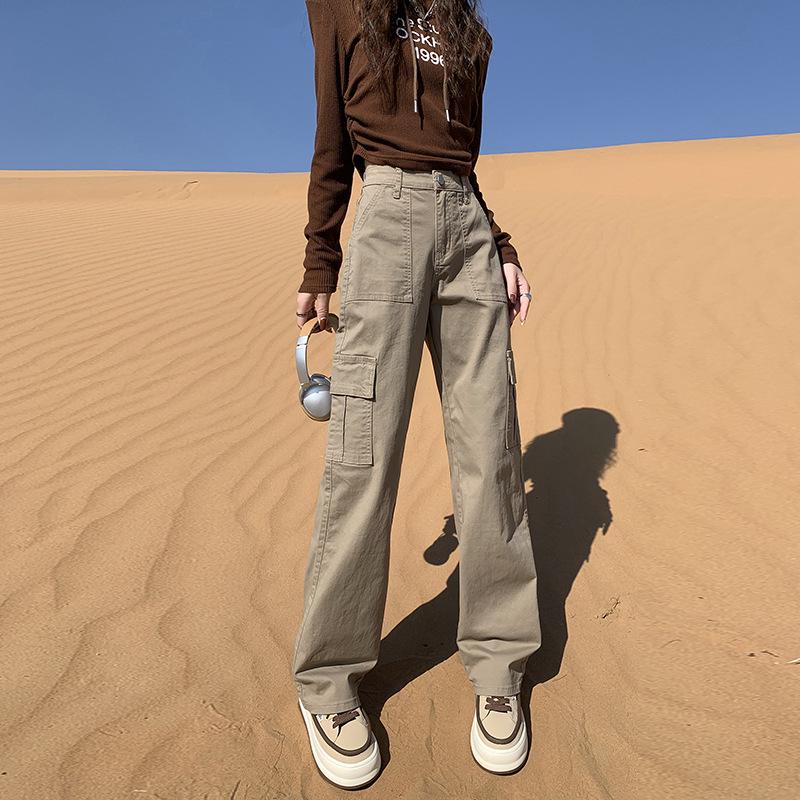

Women s Retro Fleece-Lined High-Waisted Cargo Pants - Autumn/Winter Loose Straight-Leg Small