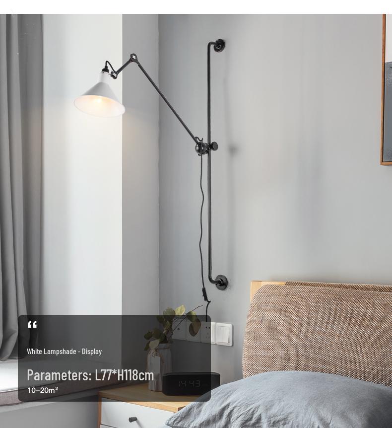 Minimalist Industrial Rotating Rocker Arm Wall Lamp with Eye Protection for Living Room, Bedroom, and Dining Area