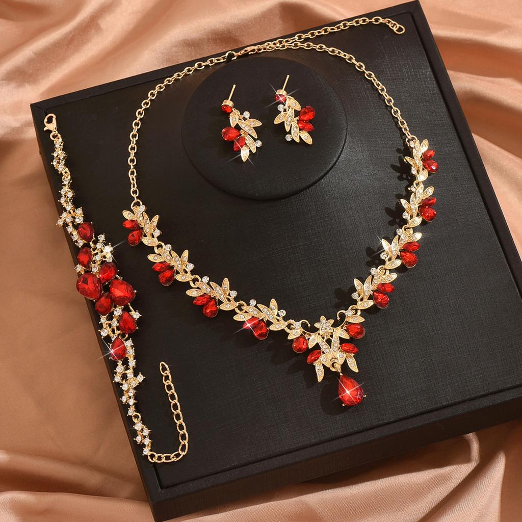 Bridal Wedding Dress Evening Dress Necklace Earrings Bracelet Three-Piece Set With Jewelry Collarbone Chain Women'S Jewelry Set