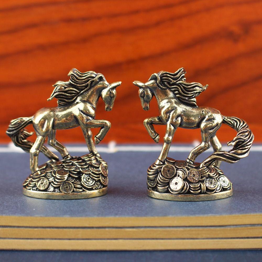 Mini Copper Horse Sculpture Realistic Retro Pony Statue Running Horse Ornaments  Chinese New Year