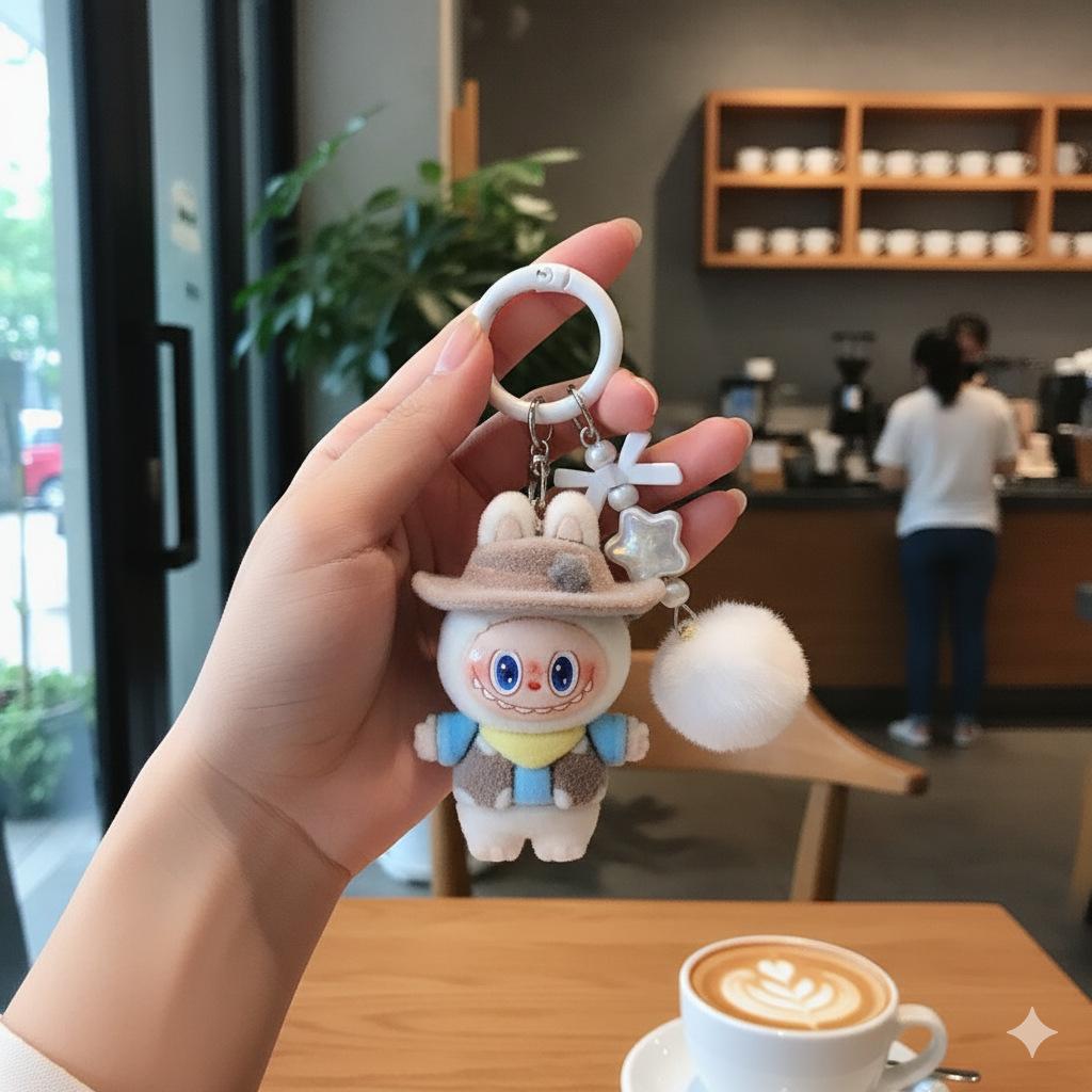 Denim Flocking Cute Soft Rubber Doll Cartoon Student Keychain Hanging Jewelry Blind Bag