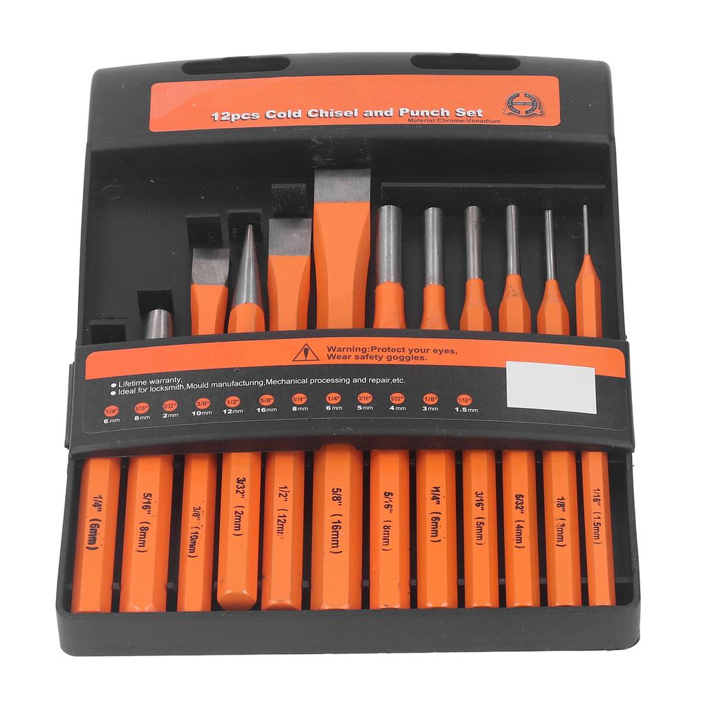 12PCS Roll Pin Punch Chisel Set Multiple Size Punch and Chisel Removing Repair Tool DIY Tool for