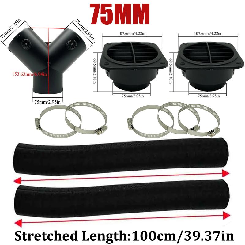 60mm 75mm Car Air Diesel Heater 2x Air Outlet Vent + 1x Valve Flap Outlet + 2x Warm Duct Pipe + 5x Clamp For Webasto Eberspacher