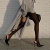 Black Line Footless Tights Sexy Women Sheer Mesh Hollow Out Pantyhose New Streetwear Perspective Stockings Asymmetry Leggings