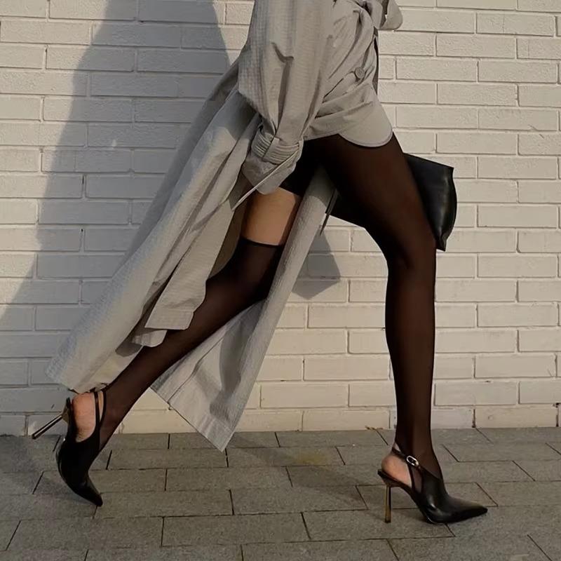 Black Line Footless Tights Sexy Women Sheer Mesh Hollow Out Pantyhose New Streetwear Perspective Stockings Asymmetry Leggings
