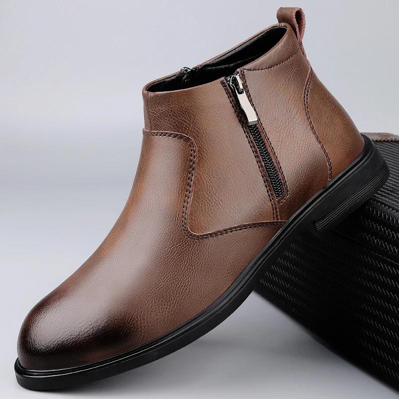 Handgefertigte Herrenschuhe Business Casual High-Top Chelsea Boots Reißverschluss Herrenschuhe Leder Stiefeletten für Herren Zapatillas Hombre