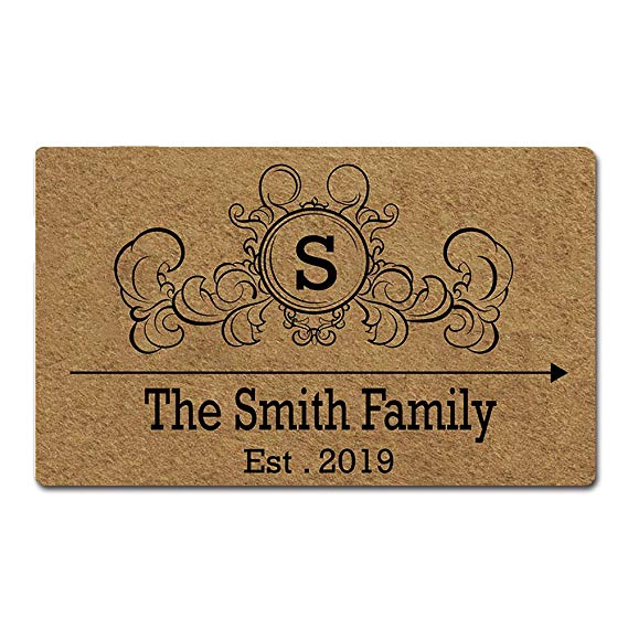 Family Name Personalized Doormat Rubber Wreath Letter Monogram Door Mat Non-Slip Entryway Rug Floor Foot Mats Home Decor