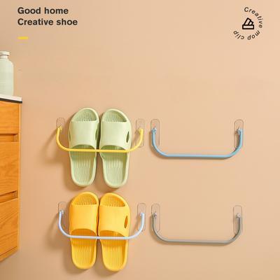 2 PCs Wall Hanging Free Punching Toilet Door Shoe Storage Drain Wall Shelf Bathroom Slipper Rack