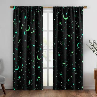 2pcs Glowing Moon Star Pattern Curtain   Blackout   Polyester   Rod Pocket   Bedroom Living Room Window Decor   Home Decor