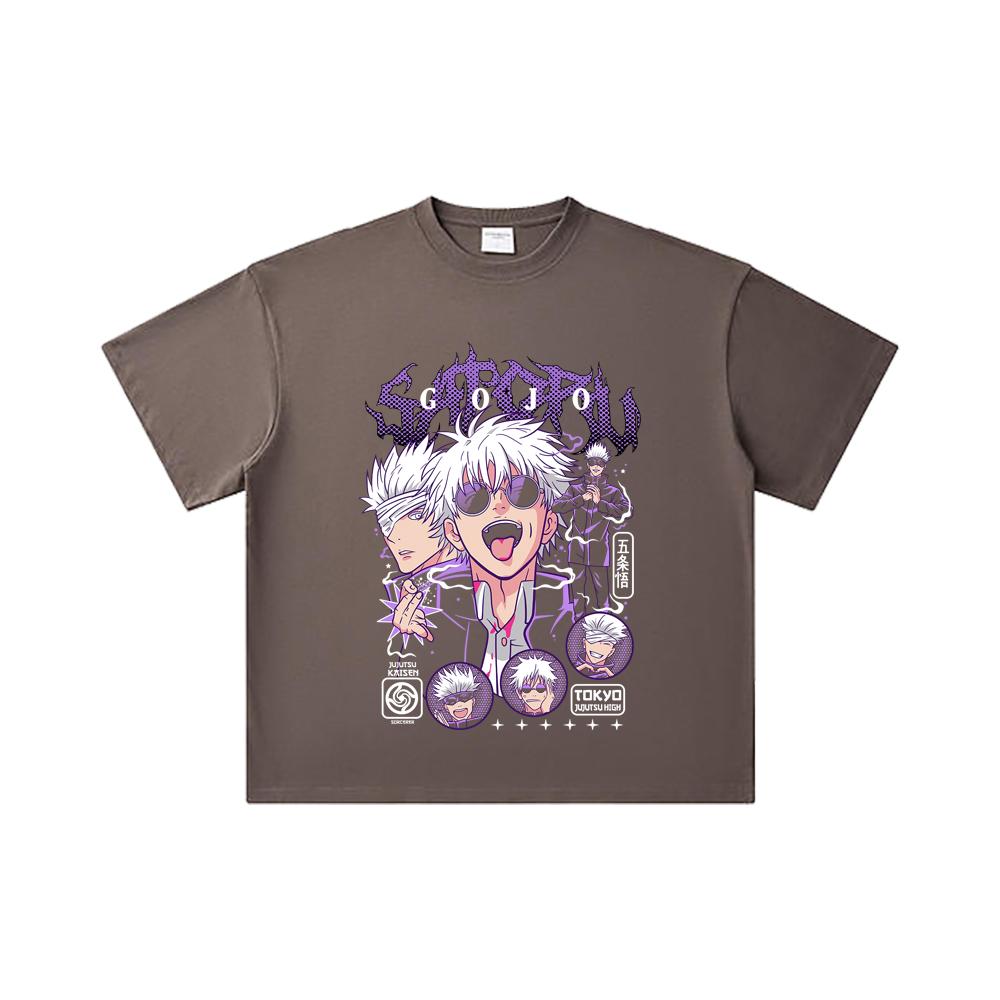 260 GSM Double Yarn 32 Count 100% Cotton Jujutsu Kaisen V21 Gojo Print Unisex Heavy Cotton T Shirt