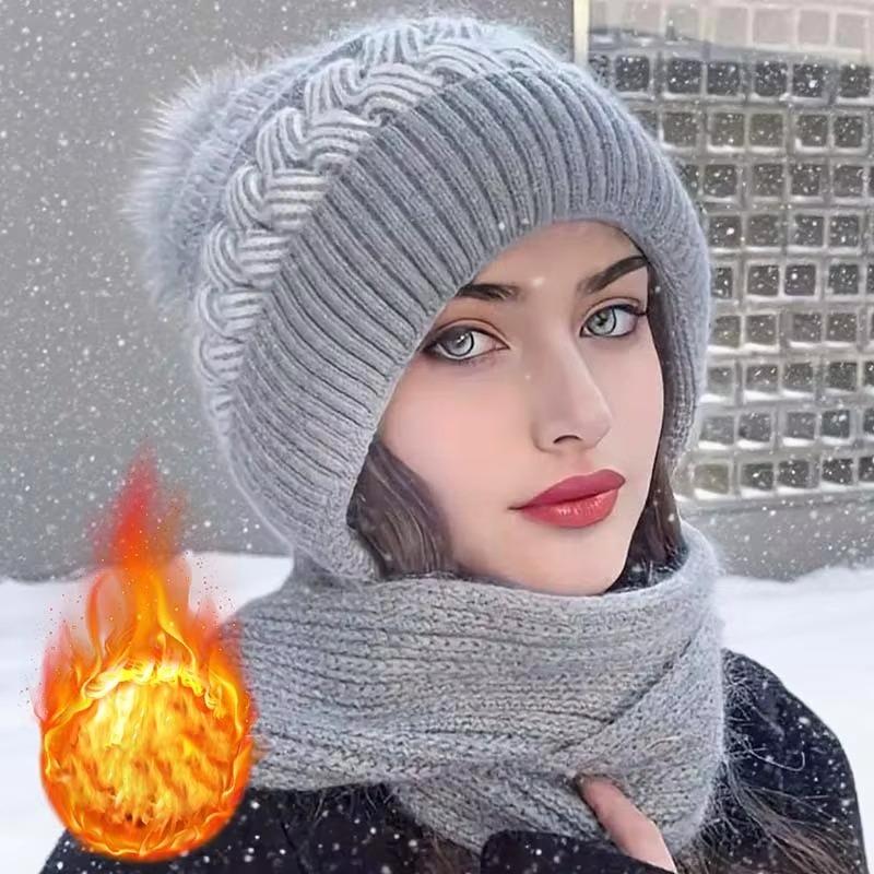 Autumn and Winter Fashion Scarf Hat One-Piece Cute Versatile Knitting Hat Women Ear Protection Neck Brace Thickened for Keep Warmth Knitting Hat