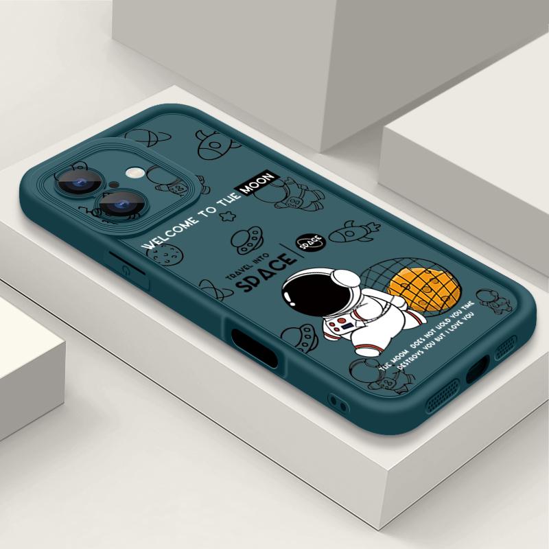 For iPhone 13 Case Cute Cartoon Moon Planet Astronaut Cover For iPhone 14 15 Pro Max 12 11 16e 17 Air Funda iPhone 16 Pro Max