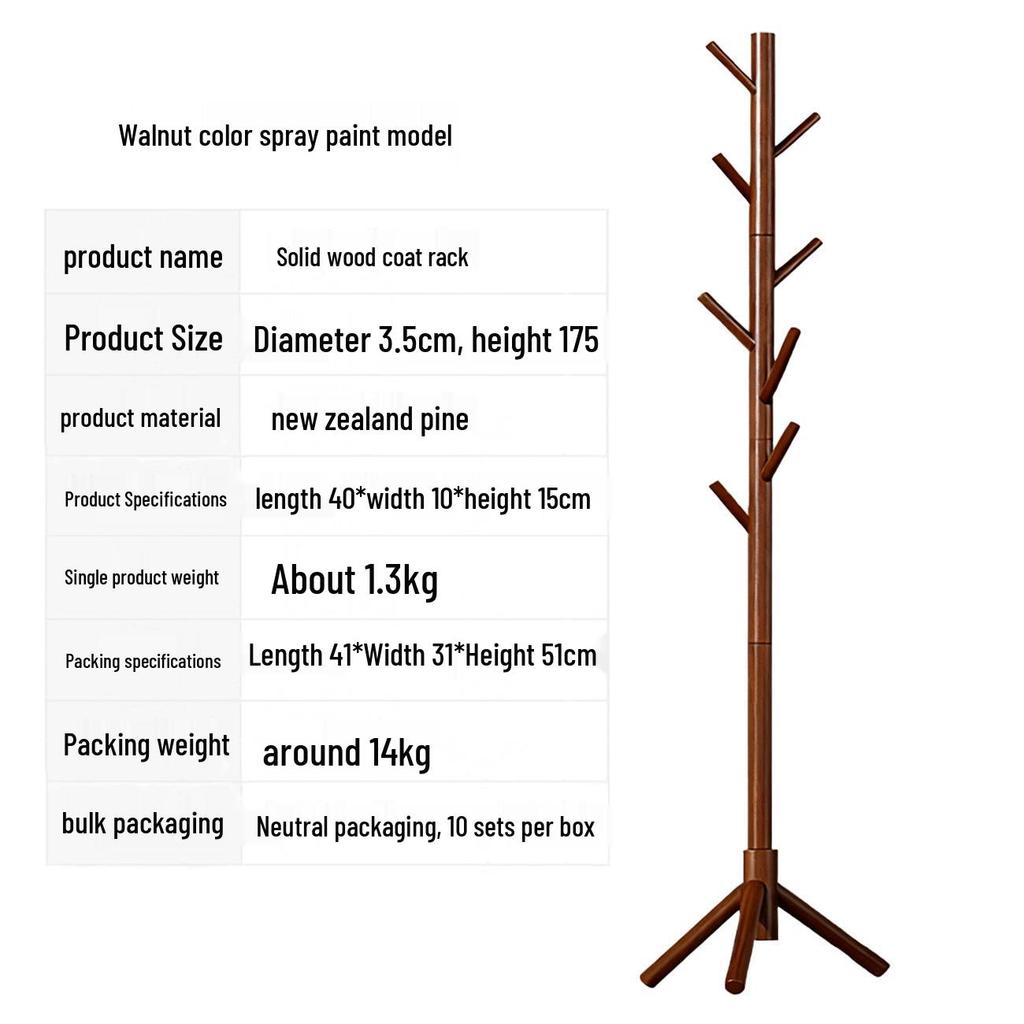 Massivholz Stehgarderobe mit beweglichen Hängern für Kleidung und Taschen