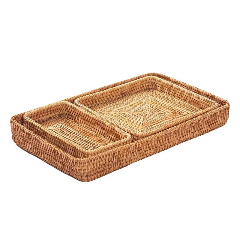 Handmade Rattan Storage Basket Tray