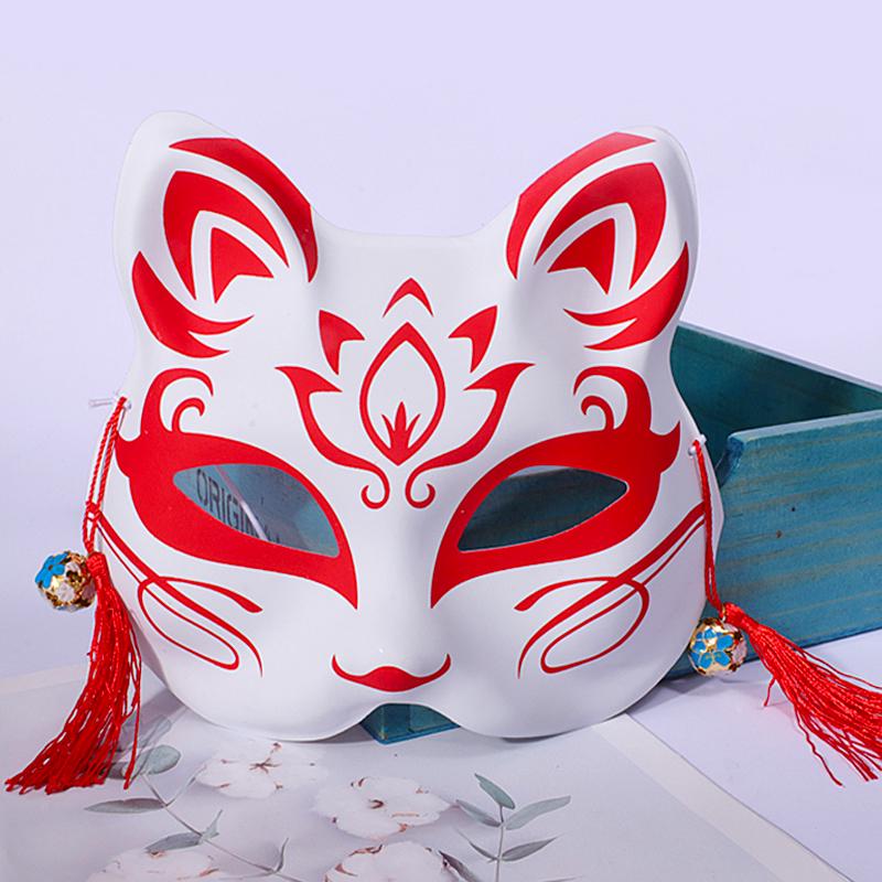 Świecąca Półtwarzowa Maska Lisa: Starożytny japoński styl anime dla kobiet i dzieci - Idealna dekoracja na Halloween