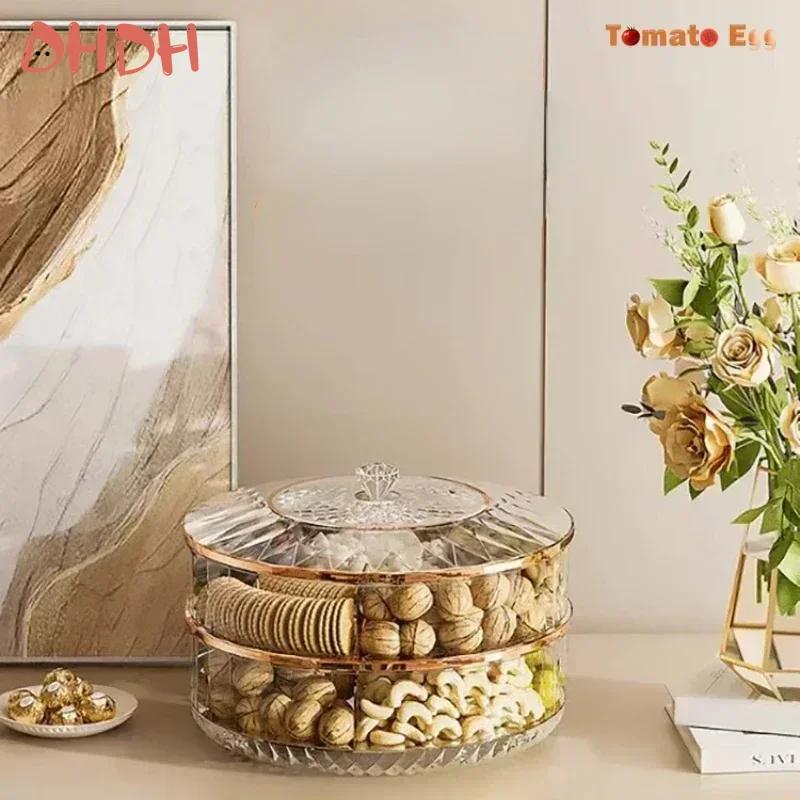Rotatable Round Plastic Storage Box Multi-layer Sealed Container for Dried Fruit Snacks Dessert Household Use
