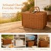 Durable With Ring Shaped Handle Rattan Storage Basket Handwoven Portable Woven Picnic Box Picnic Basket Camping Travel