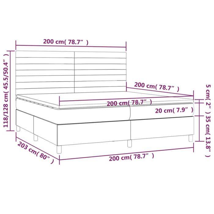 VidaXL Sommier à Lattes de Lit avec Matelas et LED, Lit Rembourré avec Tête de Lit, Lit Double, Lit Adulte de Chambre, 3135544
