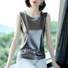 WTEMPO Elegant Shiny Ice Silk Sleeveless Vests Women's Spring Summer Loose Large Size Solid Color Outerwear Tops