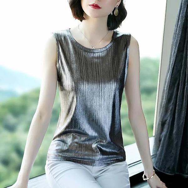 WTEMPO Elegant Shiny Ice Silk Sleeveless Vests Women's Spring Summer Loose Large Size Solid Color Outerwear Tops