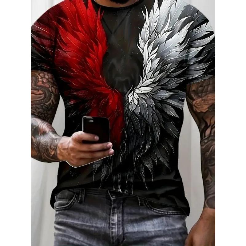 T-shirt da uomo alla moda con scollo rotondo, manica corta, stampa animale 3D a colori, manica corta con scollo rotondo
