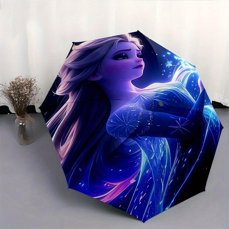 Elsa,Frozen Themed Automatic Opening and Closing Folding Umbrella, Reinforced 8 Ribs, Compact Travel Design, Fashionable Folding Umbrella, V