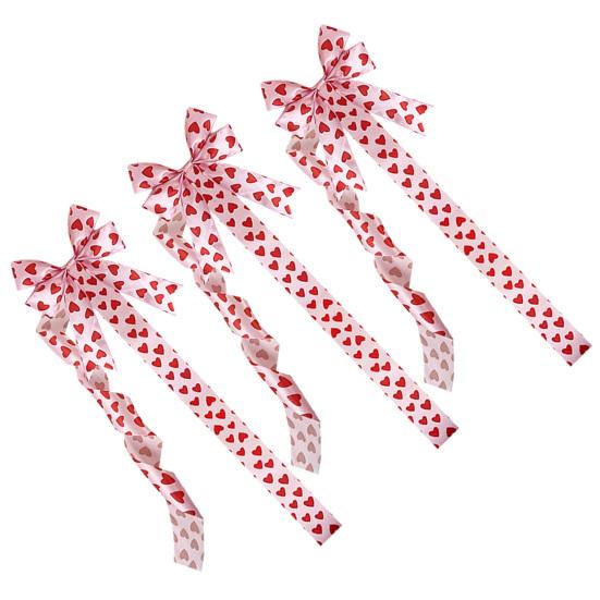 Valentine's Day Decoration Love Heart Bow Hanging Ornament Red Polyester Ribbon for Cabinet Door Wall Festive Home Decor