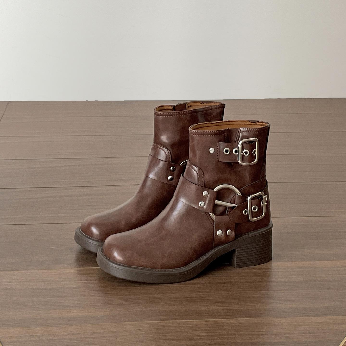 

Ретро британский стиль толстый каблук ботинки Мартин женские 2025 новые осенние с юбкой, тонкие и универсальные повседневные короткие ботинки 42 коричневый