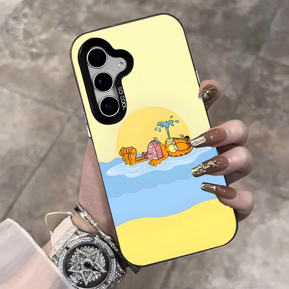 

Cute Cat G-GarfieldeS Phone Case For Samsung S25 Ultra S23 S22 S21 S20 Ultra Plus S24 Fe A54 A55 Color Silver Cover Samsung S21