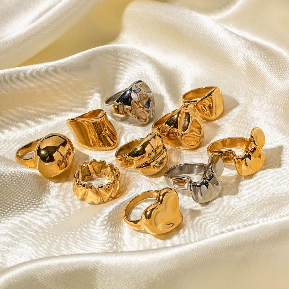 Stainless Steel Exaggerated Ring Smooth Vintage Finger Ring Exquisite Geometric Ring  Wedding