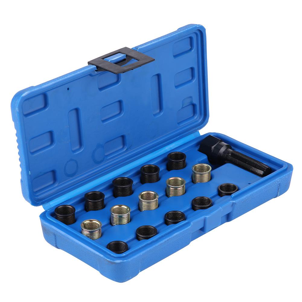 16Pcs 14mm x 1.25 Spark Plug Thread Repair Tool Kit M16 Tap W  Portable Case