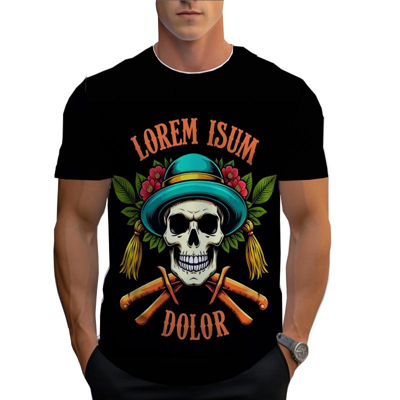 Fashionable Summer Men's Short Sleeved T-shirt with 3D Digital Printing Skull Round Neck Top for Men Shirt
