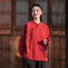Johnature Women Vintage Shirts Tops Stand Long Sleeve Spring Blouses Button Solid Color Chinese Style Shirts