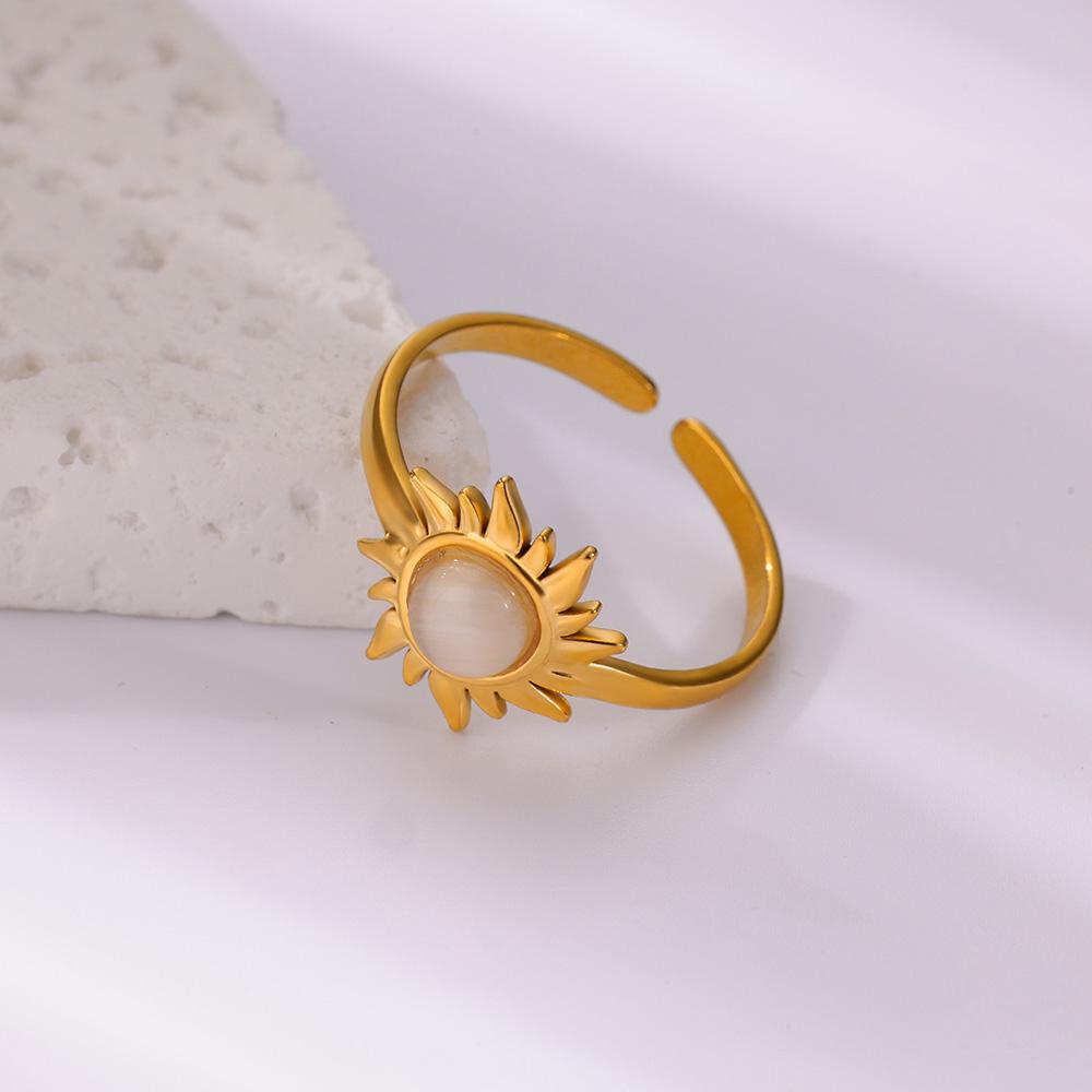 Opal Sonnenringe für Damen Goldfarbe Edelstahl Verstellbarer Sonnenring Hochzeitsästhetik Weihnachts Schmuck Geschenk