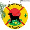 2D Flat 1pc, 8x8 in, "No Poop and Pee Be Respectful" Round Aluminum Metal Sign, Yellow with Red Border & Dog Silhouette, Ideal for Patio, Porch