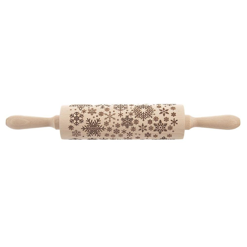 Decorative Wooden Rotating Snowflake Rolling Pin 39 Cm