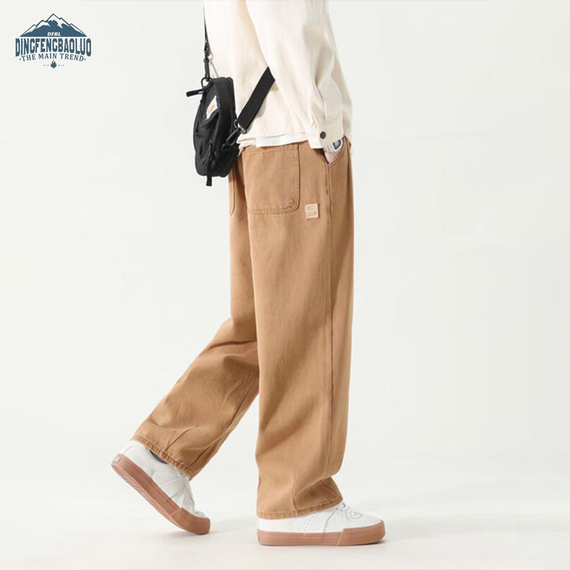 Dingfengbaoluo Men's Pure Cotton Loose Straight Cargo Pants DS9901