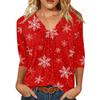 Women's Fashion Casual V-Neck Christmas Print 3/4 Sleeve Top for Holiday Party Wear