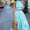 Spot Women's Clothing Hot-selling Vacation Style Print Tube Top Skirt Set Two-piece Set