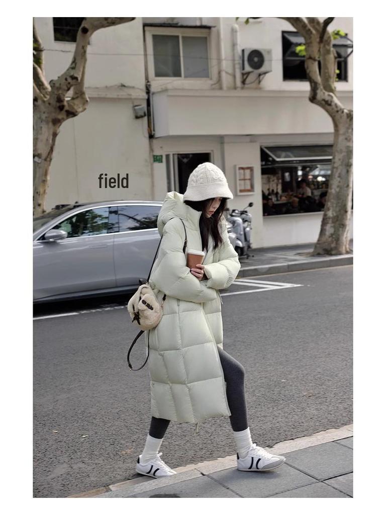 2025 Korean Style Women's Warm Hooded Mid-Length Down Coat