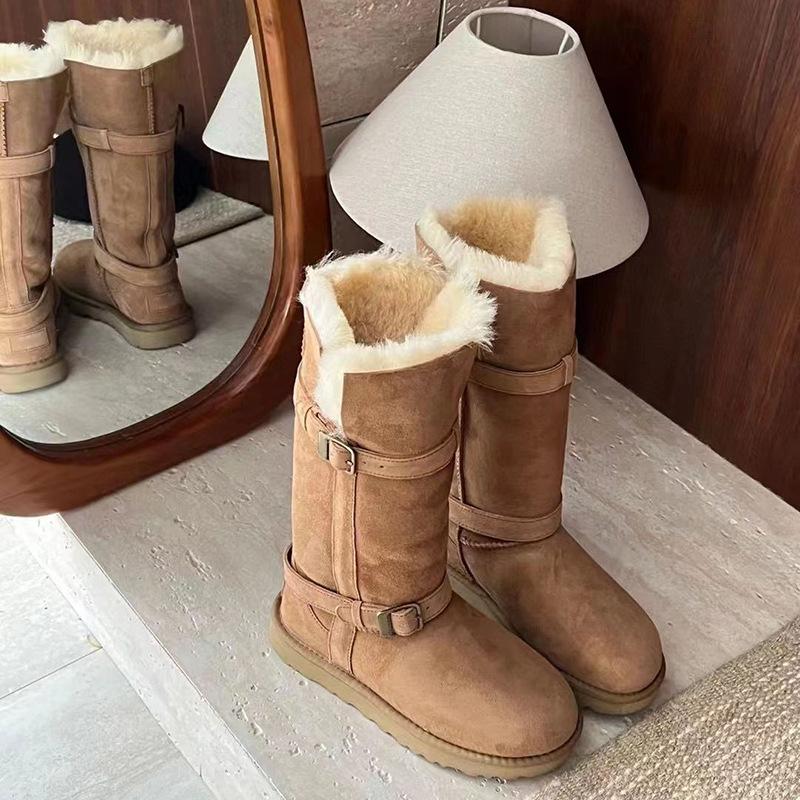 

Fur integrated gray snow boots women s 2025 winter new retro two-wear medium tube velvet but knee knight boots 35